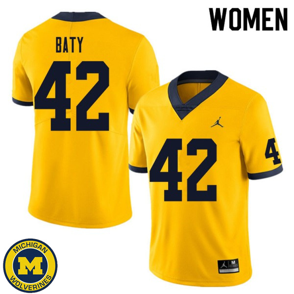 Women's Michigan Wolverines #42 John Baty Yellow Official Game Jersey